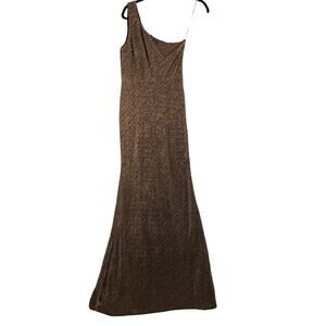 Lulus One Shoulder Gold Metallic Maxi Dress Gown Women’s Small NWT Gatsby Gala